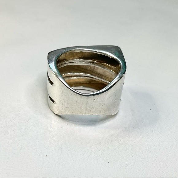 Bold Sterling Silver Statement Ring SZ 7.5 Hammered + Smooth - Picture 4 of 6